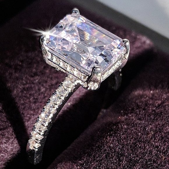 NEW 3.5 Carat Emerald Cut Pave Engagement Ring - Picture 1 of 5